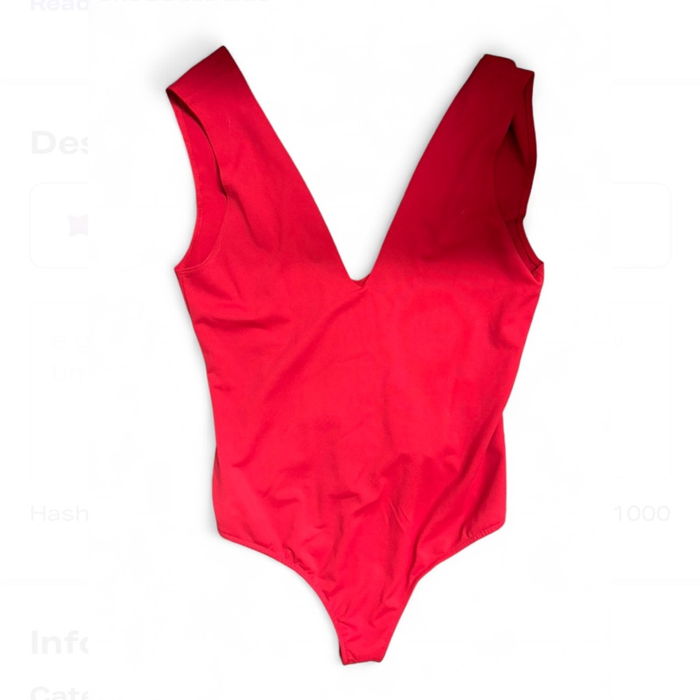 Free People Red V-Neck Bodysuit